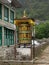 Colorful prayer wheel near Lukla. Buddhist mantra