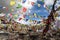 Colorful praying buddhist flags under cloudy sky