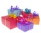 Colorful present boxes with ribbon stacked