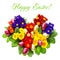 Colorful primula flowers, easter eggs