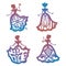 Colorful princess silhouette in lacy dresses