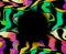 Colorful psychedelic wavy tribal on the wall with black central hole