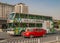 Colorful public bus on highway downtown Xian, China