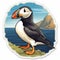 Colorful Puffin Sticker With Retro Vintage Style And White Outline