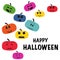Colorful pumpkins with funny faces greeting card