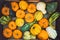 Colorful Pumpkins Top View Autumn Vintage Background Fall Natural Pattern