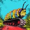 Colorful Punk Art Caterpillar Tank Illustration