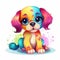 Colorful puppy coloring page bundle. Cute and colorful puppy set. Small puppy illustration collection with a color splash and