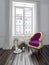 Colorful purple armchair in a chic interior