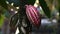 Colorful purple cacao pods on a tree in ecuador