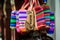 Colorful purses at a Tarabuco traditional market, Bolivia