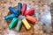 Colorful purses, top view, isolated from the floor