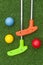 Colorful Putt Putt clubs and Balls