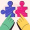 Colorful Puzzle Hands Cooperation Illustration