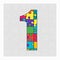 Colorful puzzle number - 1. Jigsaw figure one