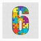 Colorful puzzle number - 6. Jigsaw figure six