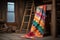 colorful quilt draped over a rustic wooden ladder