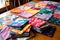 colorful quilt fabric squares laid out on a table
