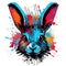 Colorful Rabbit Head in Dark Bronze and Azure Neonpunk Style for Posters and Web.