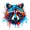 Colorful Raccoon Head with Neonpunk Lith Print Style .