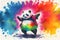 Colorful rainbow anthropomorphic Panda bear watercolor painting animal animals