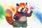 Colorful rainbow anthropomorphic Red Panda watercolor painting animal animals