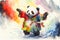 Colorful rainbow anthropomorphic Red Panda watercolor painting animal animals