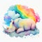 Colorful rainbow baby white rhino sleeping on a cloud watercolor