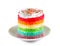 Colorful rainbow cakes on white plate.on white background