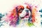 Colorful rainbow Cavalier King Charles Spaniel Dog watercolor painting