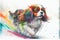 Colorful rainbow Cavalier King Charles Spaniel Dog watercolor painting