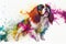 Colorful rainbow Cavalier King Charles Spaniel Dog watercolor painting