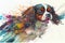 Colorful rainbow Cavalier King Charles Spaniel Dog watercolor painting