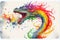 Colorful rainbow Chinese Dragon breathing fire watercolor painting