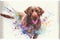 Colorful rainbow Chocolate Labrador dog watercolor painting