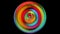 Colorful rainbow circle target with flying white musical notes, abstract musical background, animation on black