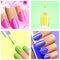 Colorful rainbow collection of nail designs for 4 seasons: summer spring, winter and autumn. Vector 3d illustration