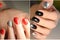 Colorful rainbow collection of nail designs for summer and winte