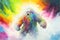 Colorful rainbow cute adorable Abominable Snowman Yeti bear watercolor painting