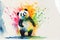 Colorful rainbow cute adorable cheerful happy panda bear watercolor painting