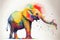 Colorful rainbow Elephant trunk watercolor painting