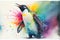 Colorful rainbow Emperor Penguin watercolor painting