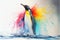 Colorful rainbow Emperor Penguin watercolor painting