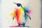 Colorful rainbow Emperor Penguin watercolor painting