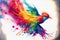 Colorful rainbow fiery phoenix bird watercolor painting