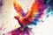 Colorful rainbow fiery phoenix bird watercolor painting