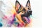 Colorful rainbow German Shepherd dog watercolor painting