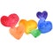 Colorful rainbow hearts banner watercolor illustration.