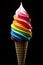 Colorful rainbow ice cream cone isolated on black