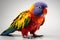 Colorful rainbow lorikeet parrot sitting on gray background AI Generated Generative AI